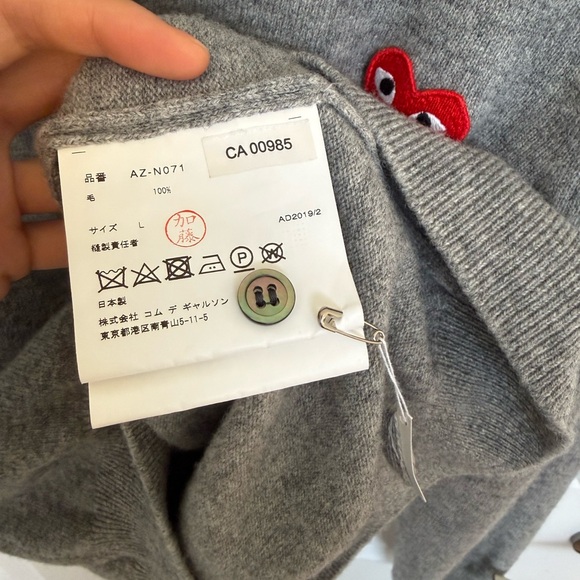 PLAY COMME des GARÇONS Grey 100a%Wool Cardigan – Size L - Picture 5 of 9